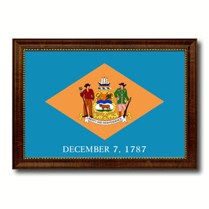 Delaware State Flag Canvas Print with Custom Brown Picture Frame Home Decor Wall Art Decoration Gifts