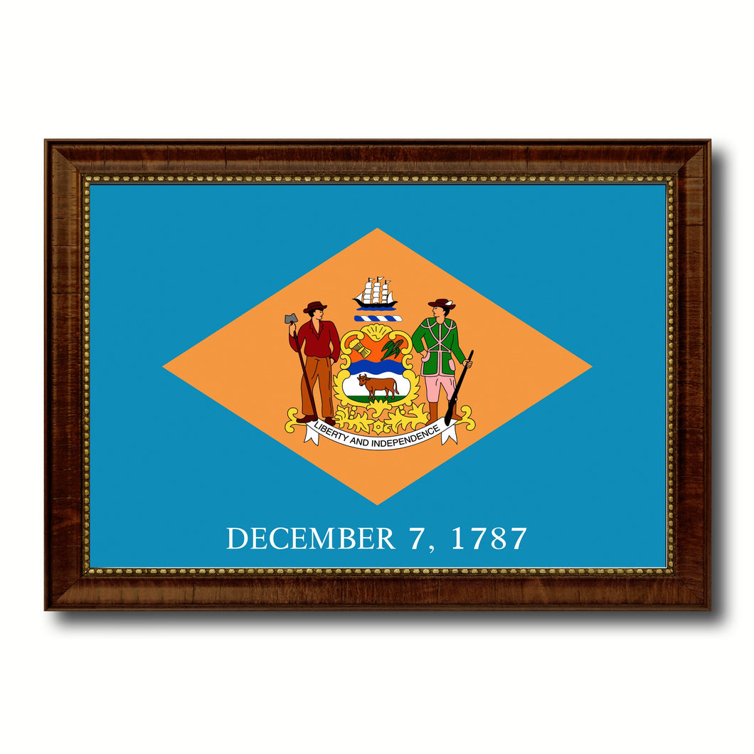 Delaware State Flag Canvas Print with Custom Brown Picture Frame Home Decor Wall Art Decoration Gifts
