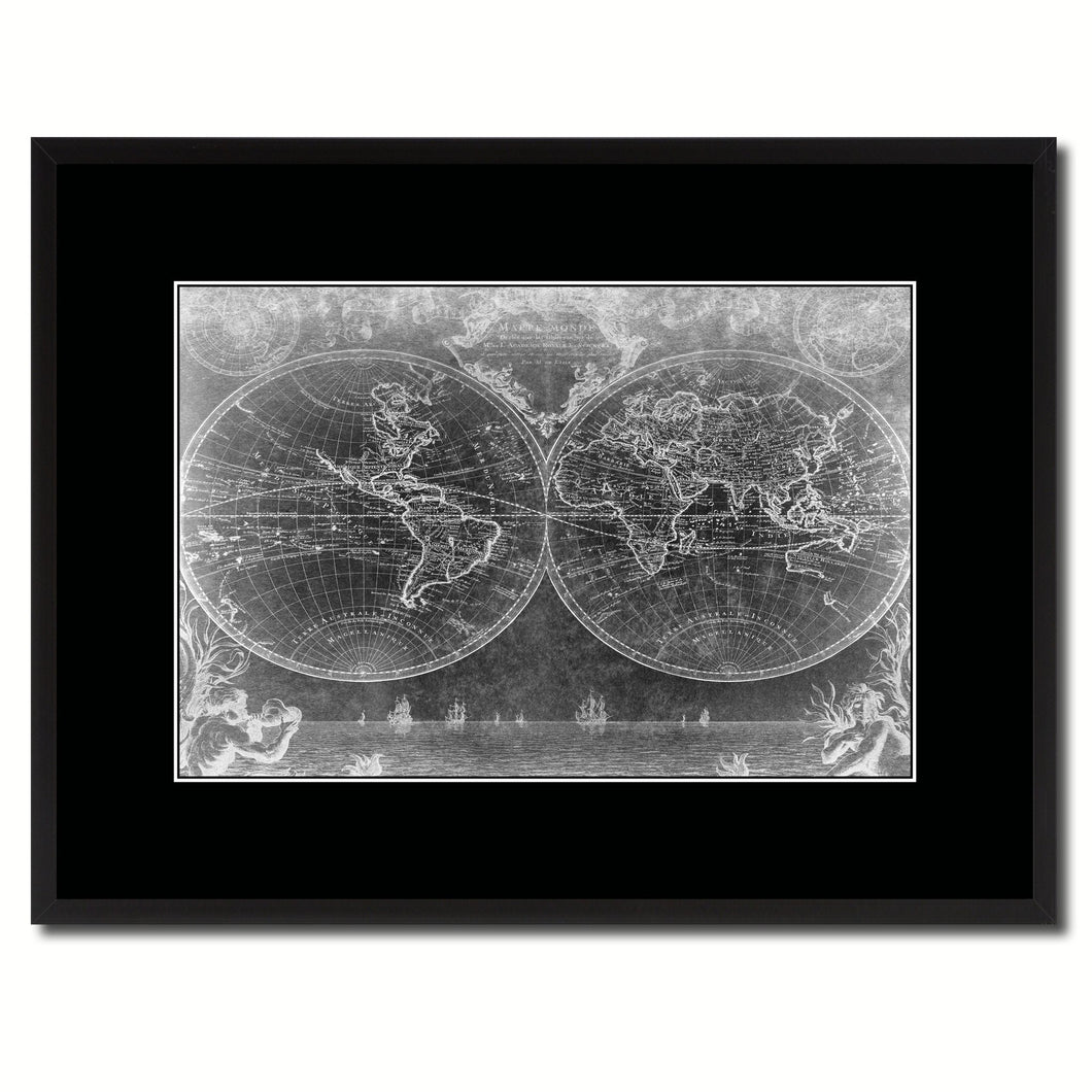 Vintage World Vintage Monochrome Map Canvas Print, Gifts Picture Frames Home Decor Wall Art