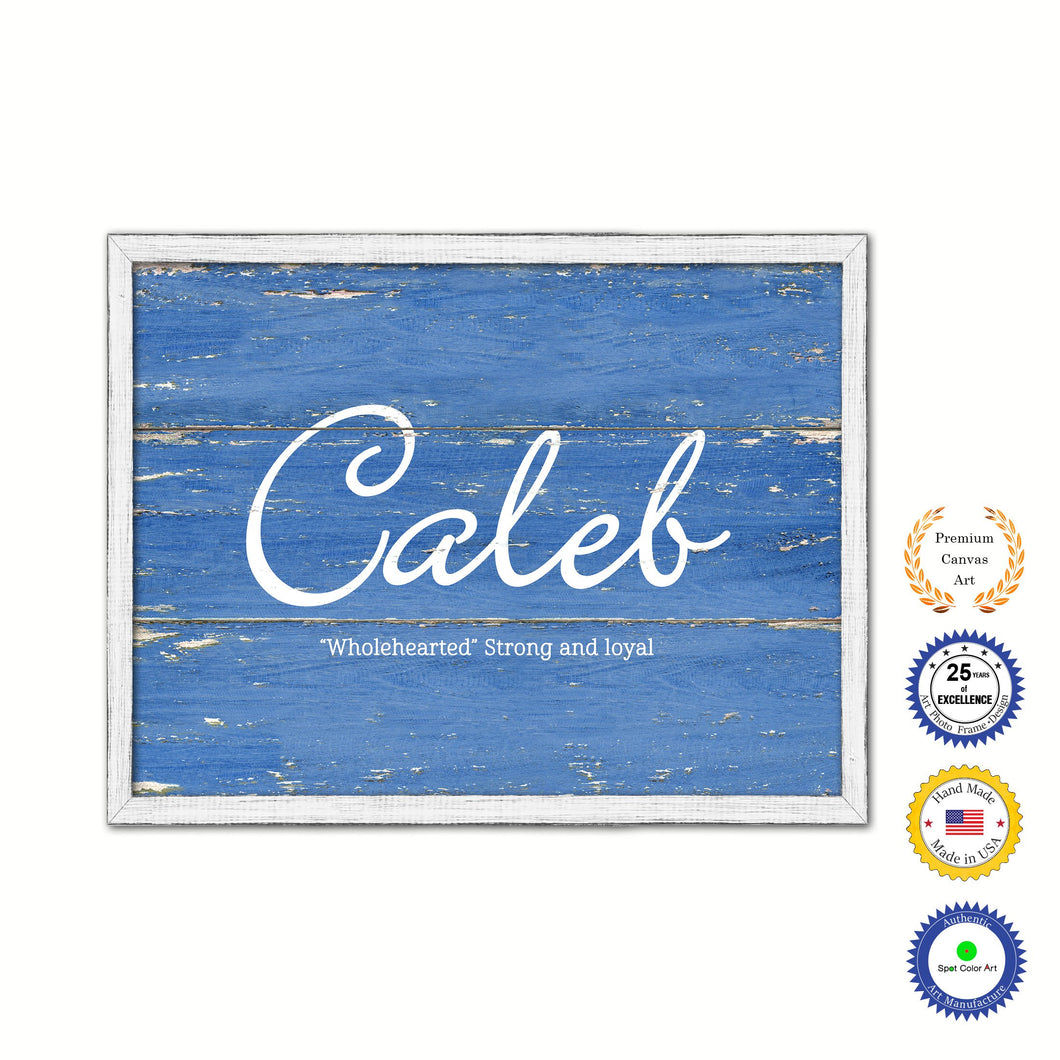 Caleb Name Plate White Wash Wood Frame Canvas Print Boutique Cottage Decor Shabby Chic