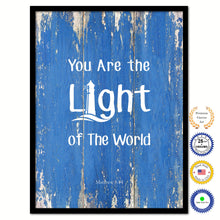 Load image into Gallery viewer, You Are the Light of The World - Matthew 5:14 Bible Verse Scripture Quote Blue Canvas Print with Picture Frame
