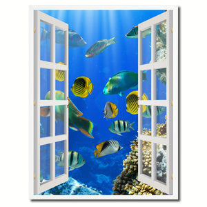 Tropical Island Fish Picture French Window Canvas Print with Frame Gifts Home Decor Wall Art Collection