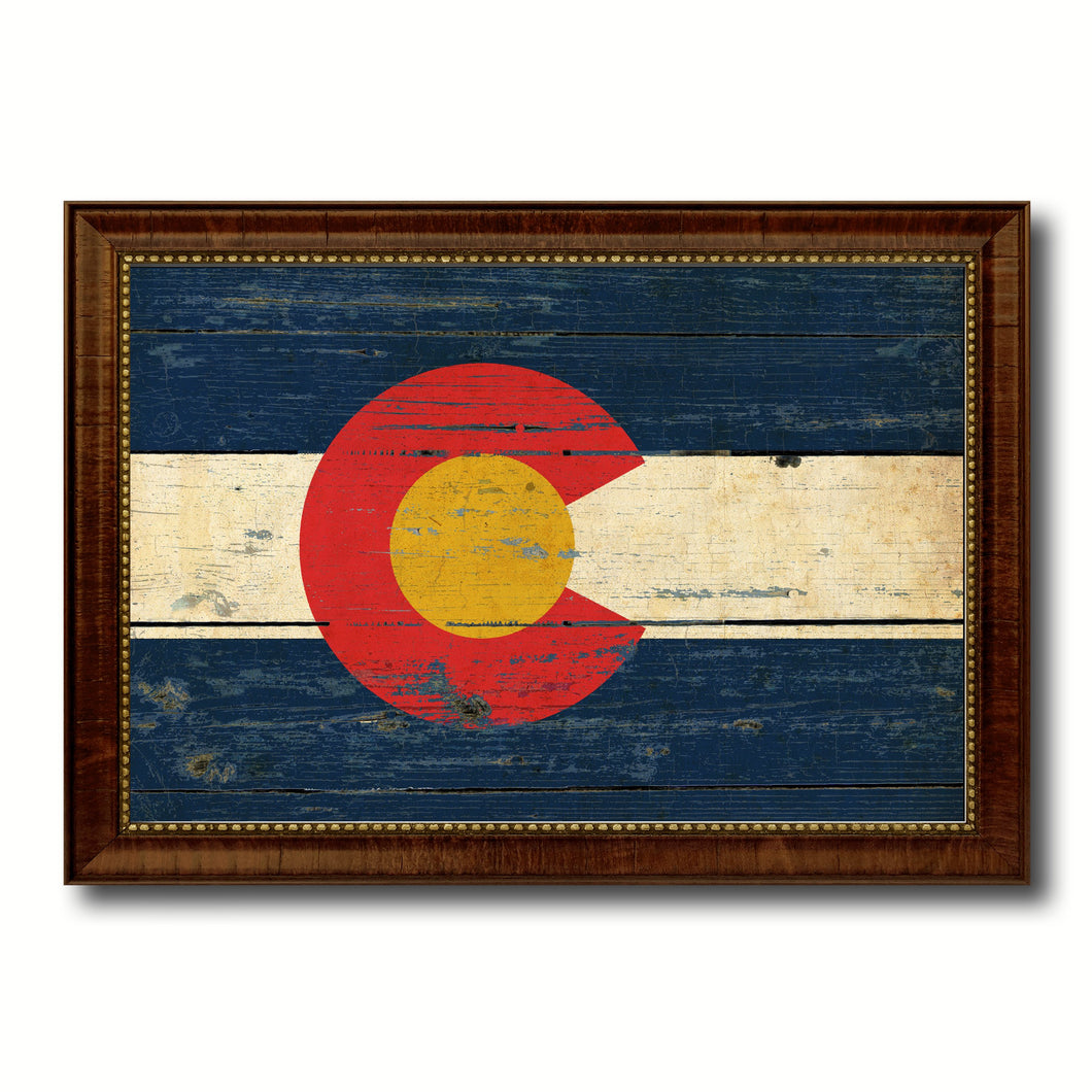 Colorado State Vintage Flag Canvas Print with Brown Picture Frame Home Decor Man Cave Wall Art Collectible Decoration Artwork Gifts