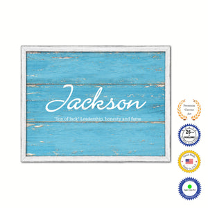 Jackson Name Plate White Wash Wood Frame Canvas Print Boutique Cottage Decor Shabby Chic