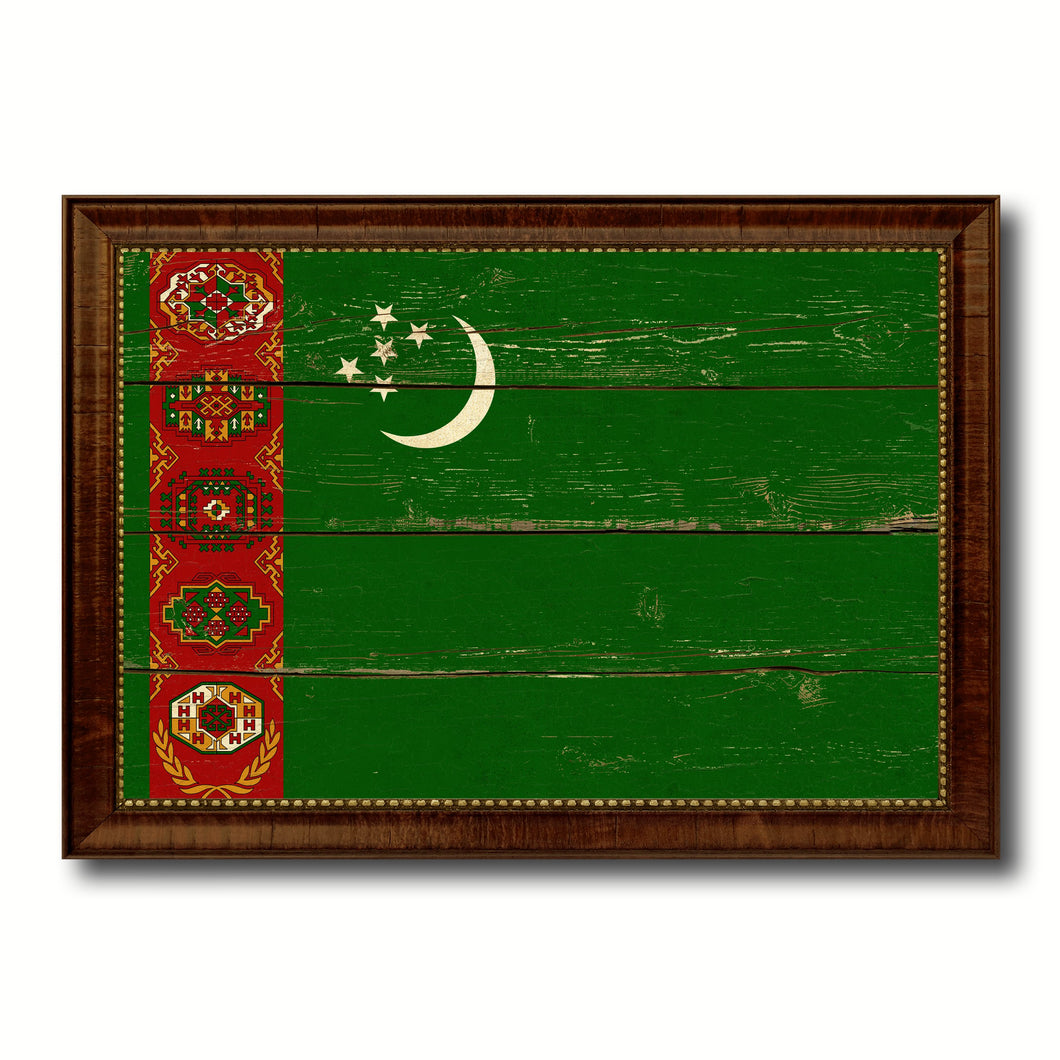 Turkmenistan Country Flag Vintage Canvas Print with Brown Picture Frame Home Decor Gifts Wall Art Decoration Artwork