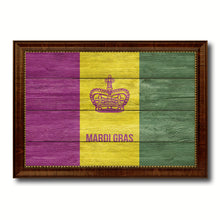 Load image into Gallery viewer, New Orleans Mardi Gras Texture Flag Canvas Print Brown Picture Frame
