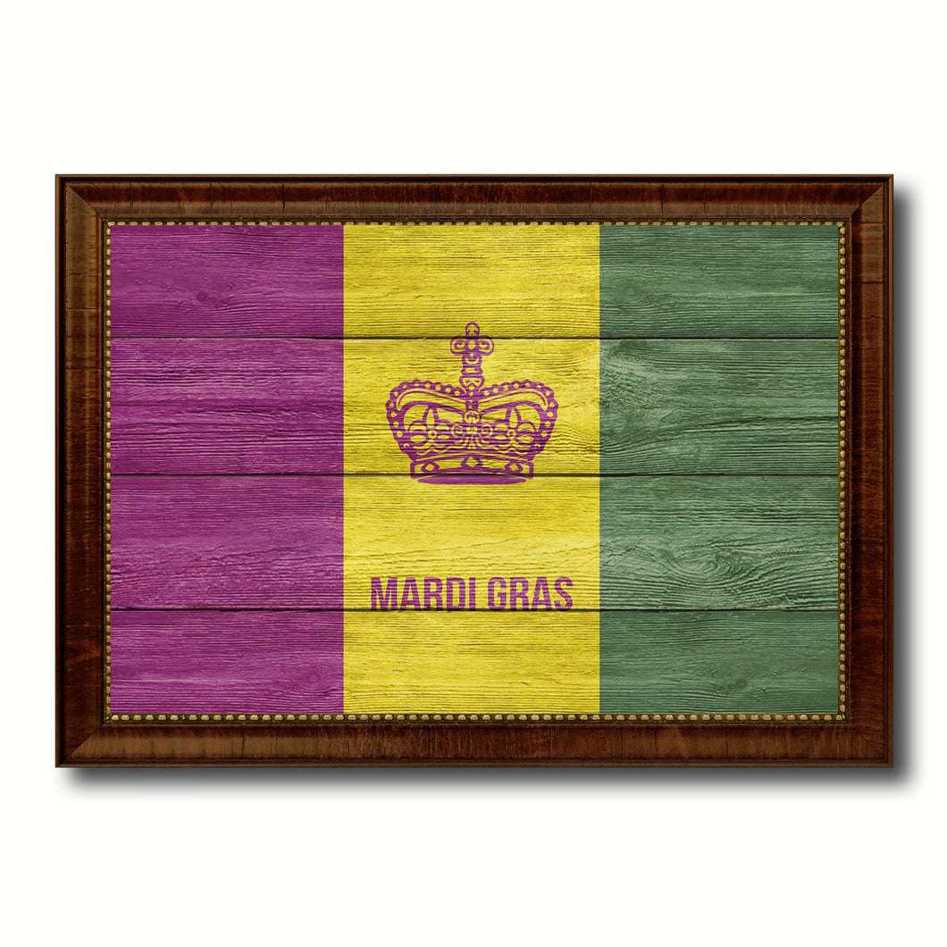 New Orleans Mardi Gras Texture Flag Canvas Print Brown Picture Frame