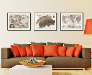 Switzerland Vintage Sepia Map Canvas Print, Picture Frame Gifts Home Decor Wall Art Decoration