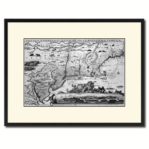 New England Vintage B&W Map Canvas Print, Picture Frame Home Decor Wall Art Gift Ideas