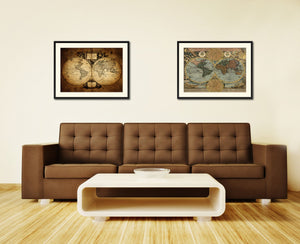 World Vintage Antique Map Wall Art Home Decor Gift Ideas Canvas Print Custom Picture Frame