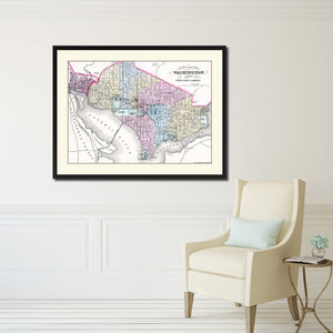 Washington DC Vintage Antique Map Wall Art Home Decor Gift Ideas Canvas Print Custom Picture Frame