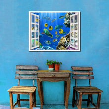 Load image into Gallery viewer, Tropical Island Fish Picture French Window Framed Canvas Print Home Decor Wall Art Collection
