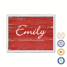 Load image into Gallery viewer, Emily Name Plate White Wash Wood Frame Canvas Print Boutique Cottage Decor Shabby Chic
