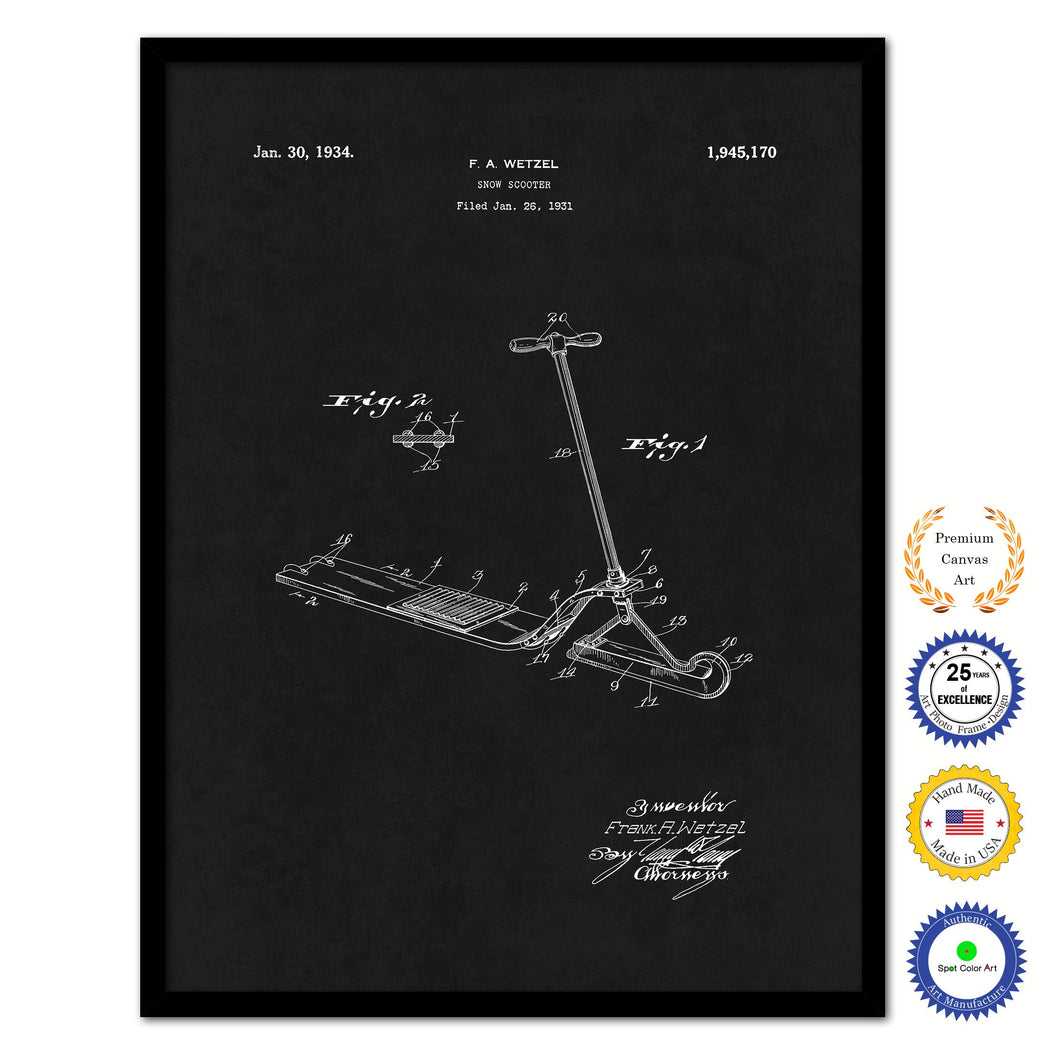 1931 Snow Scooter Old Patent Art Print on Canvas Custom Framed Vintage Home Decor Wall Decoration Great for Gifts