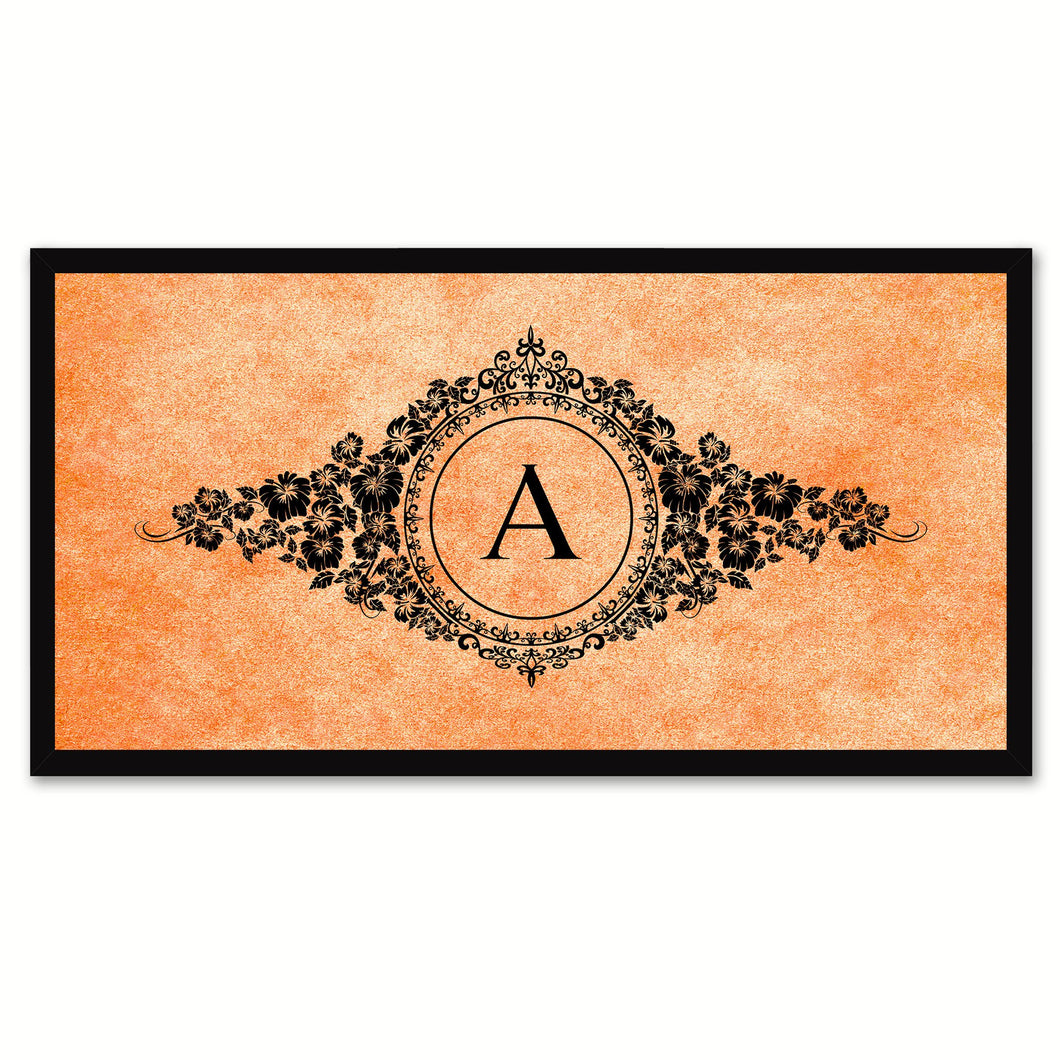 Alphabet Letter A Orange Canvas Print, Black Custom Frame