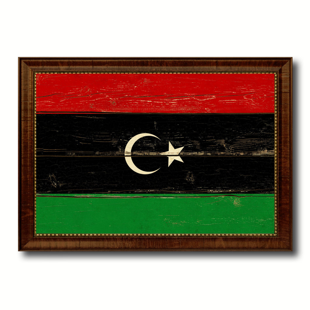 Libya Country Flag Vintage Canvas Print with Brown Picture Frame Home Decor Gifts Wall Art Decoration Artwork