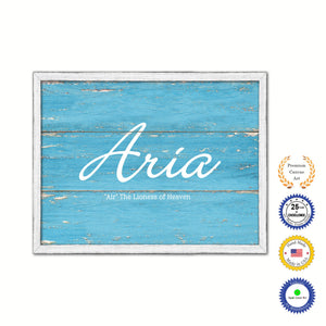 Aria Name Plate White Wash Wood Frame Canvas Print Boutique Cottage Decor Shabby Chic