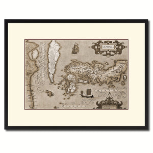 Japan Vintage Sepia Map Canvas Print, Picture Frame Gifts Home Decor Wall Art Decoration