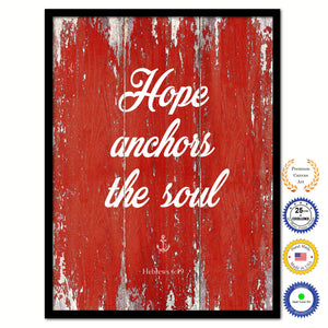 Hope anchors the soul - Hebrews 6:19 Bible Verse Scripture Quote Red Canvas Print with Picture Frame