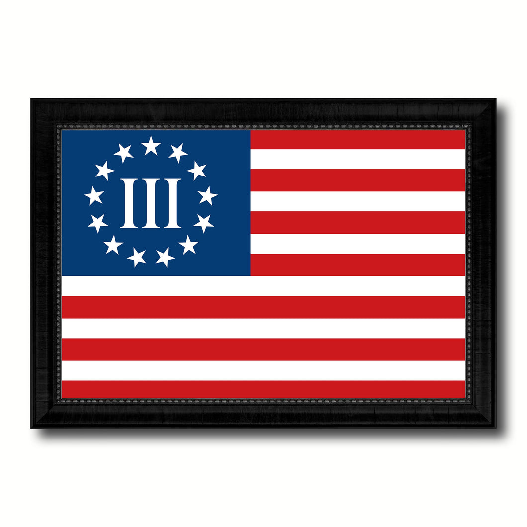 3 Percent Betsy Ross Nyberg Battle III Revolutionary War Military Flag Canvas Print Black Picture Frame Gifts Home Decor Wall Art
