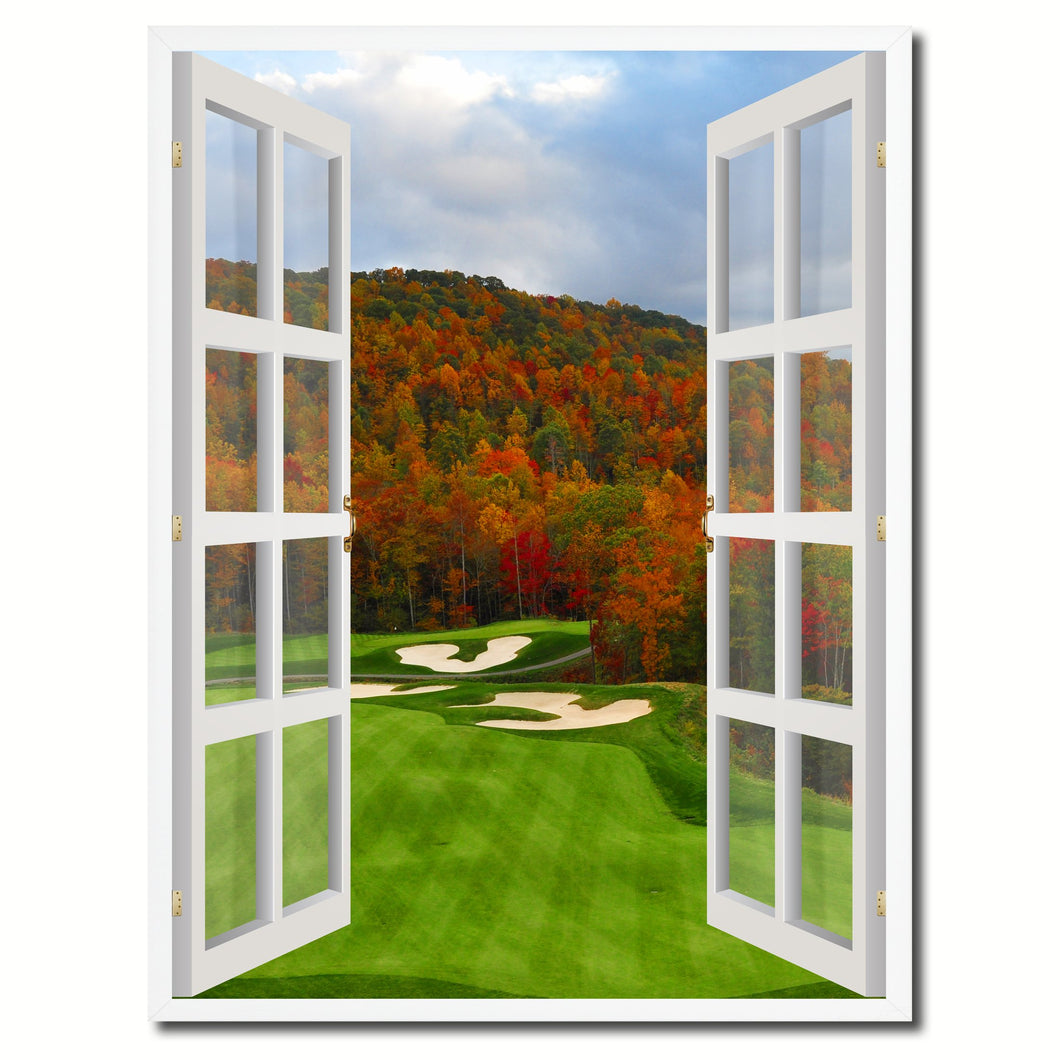 North Carolina Golf Course Autumn View Picture French Window Canvas Print with Frame Gifts Home Decor Wall Art Collection