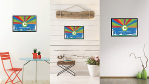 Columbus City Indiana State Flag Vintage Canvas Print with Black Picture Frame Home Decor Wall Art Collectible Decoration Artwork Gifts