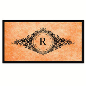 Alphabet Letter R Orange Canvas Print, Black Custom Frame