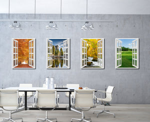 Autumn Trees Red Leaves Picture French Window Canvas Print with Frame Gifts Home Decor Wall Art Collection