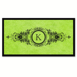 Alphabet Letter K Green Canvas Print, Black Custom Frame