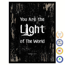 Load image into Gallery viewer, You Are the Light of The World - Matthew 5:14 Bible Verse Scripture Quote Black Canvas Print with Picture Frame
