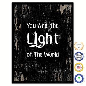 You Are the Light of The World - Matthew 5:14 Bible Verse Scripture Quote Black Canvas Print with Picture Frame
