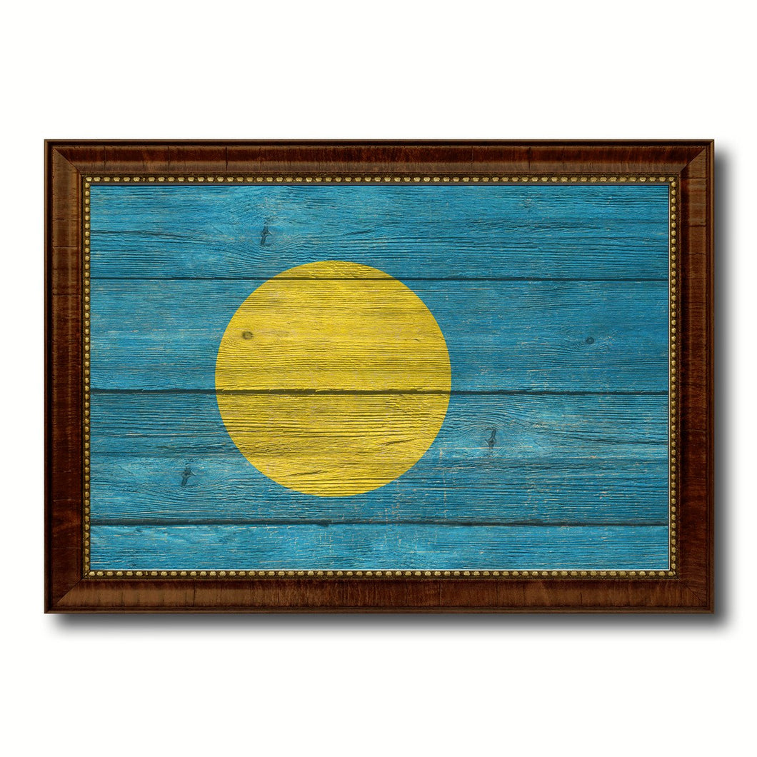 Palau Country Flag Texture Canvas Print with Brown Custom Picture Frame Home Decor Gift Ideas Wall Art Decoration