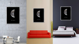 Quarter Moon Print on Canvas Planets of Solar System Silver Picture Framed Art Home Decor Wall Office Decoration