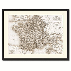 France Vintage Sepia Map Canvas Print, Picture Frame Gifts Home Decor Wall Art Decoration