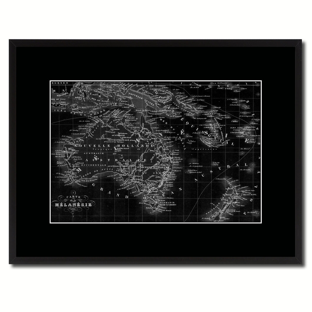 New Zealand Oceania Australia Vintage Monochrome Map Canvas Print, Gifts Picture Frames Home Decor Wall Art