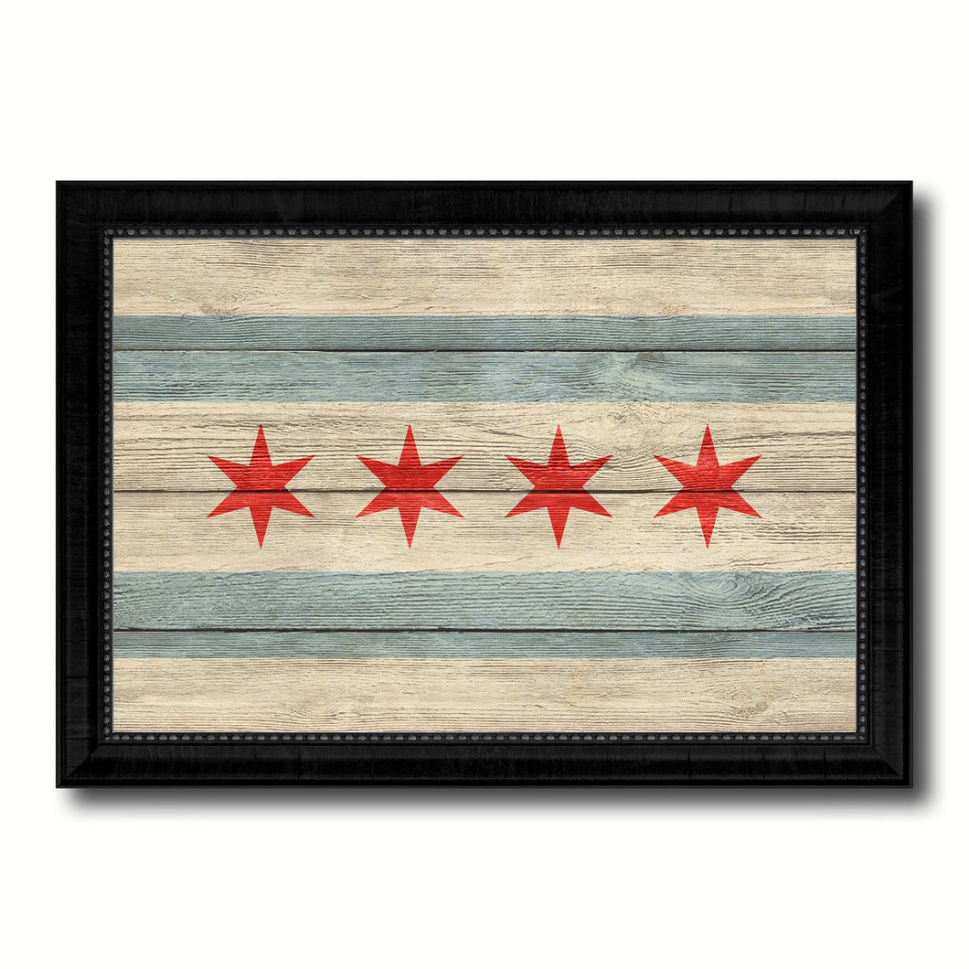Chicago City Illinois State Texture Flag Canvas Print Black Picture Frame