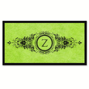 Alphabet Letter Z Green Canvas Print, Black Custom Frame