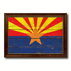 Arizona State Vintage Flag Canvas Print with Brown Picture Frame Home Decor Man Cave Wall Art Collectible Decoration Artwork Gifts