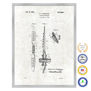 1942 Airplane Propeller Antique Patent Artwork Silver Framed Canvas Print Home Office Decor Great for Pilot Gift