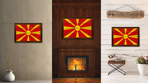 Macedonia Country Flag Vintage Canvas Print with Brown Picture Frame Home Decor Gifts Wall Art Decoration Artwork