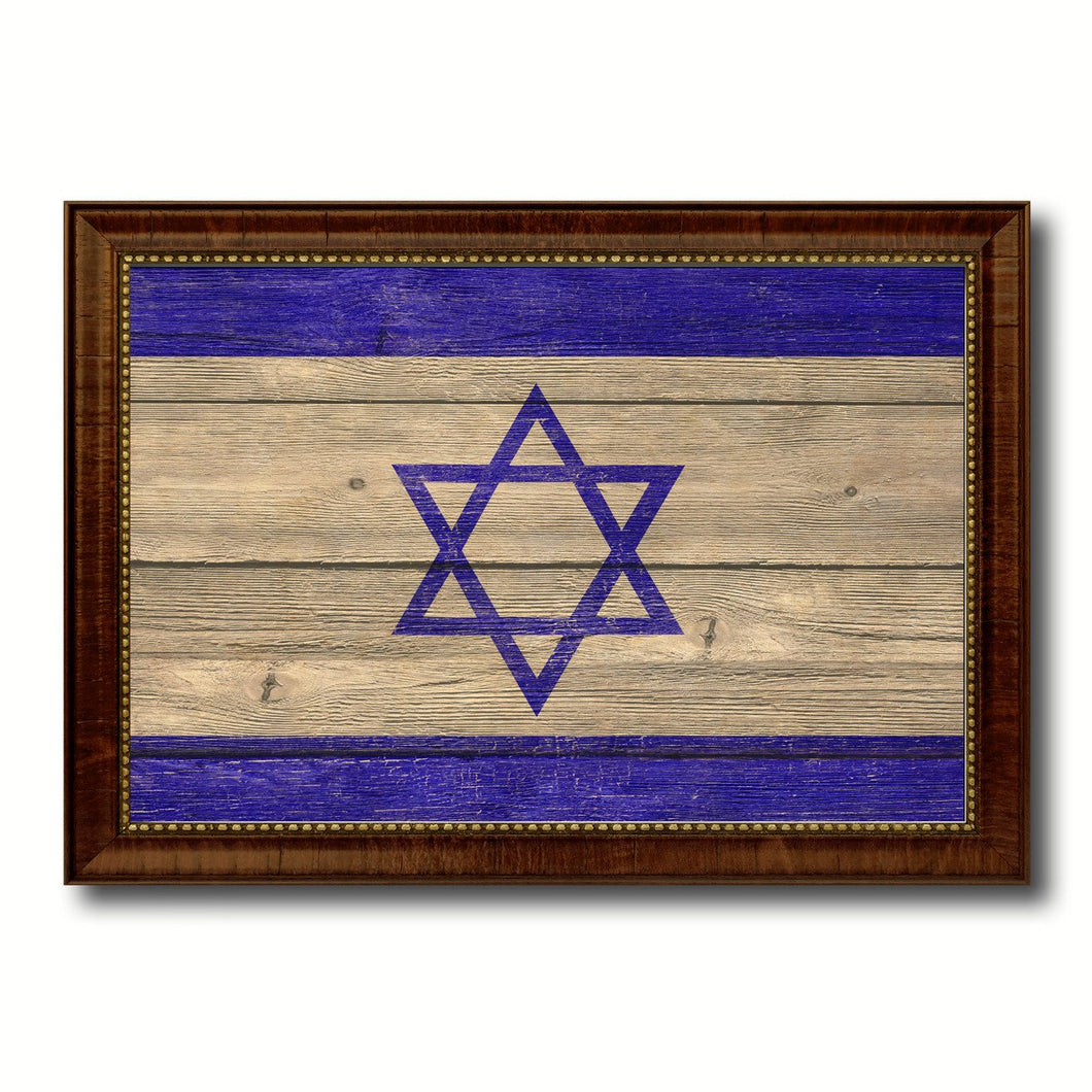 Israel Country Flag Texture Canvas Print with Brown Custom Picture Frame Home Decor Gift Ideas Wall Art Decoration