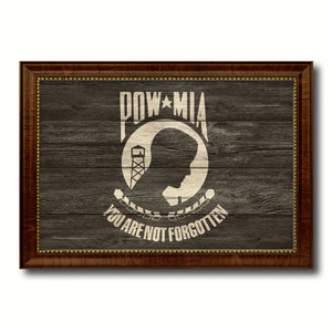 Pow Mia Military Flag Texture Canvas Print with Brown Picture Frame Home Decor Wall Art Gifts