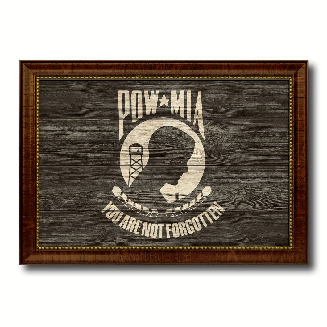 Pow Mia Military Flag Texture Canvas Print with Brown Picture Frame Home Decor Wall Art Gifts