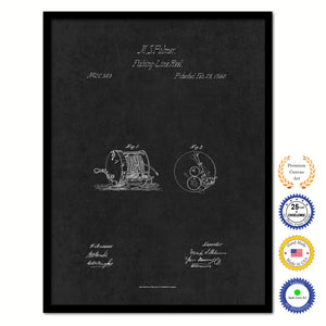 1860 Fishing Line Reel Vintage Patent Artwork Black Framed Canvas Home Office Decor Great for Fisherman Cabin Lake House