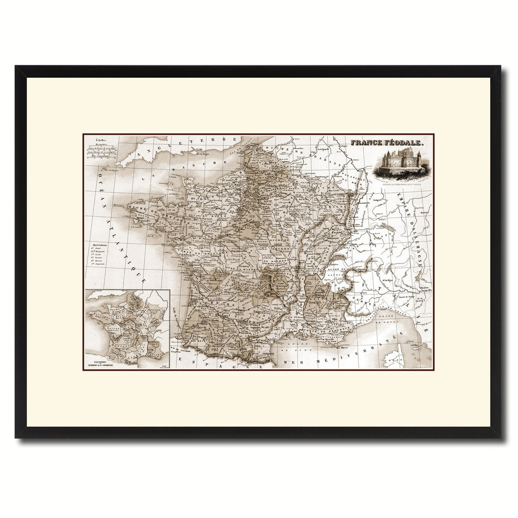 Mideavel France Crusades Vintage Sepia Map Canvas Print, Picture Frame Gifts Home Decor Wall Art Decoration