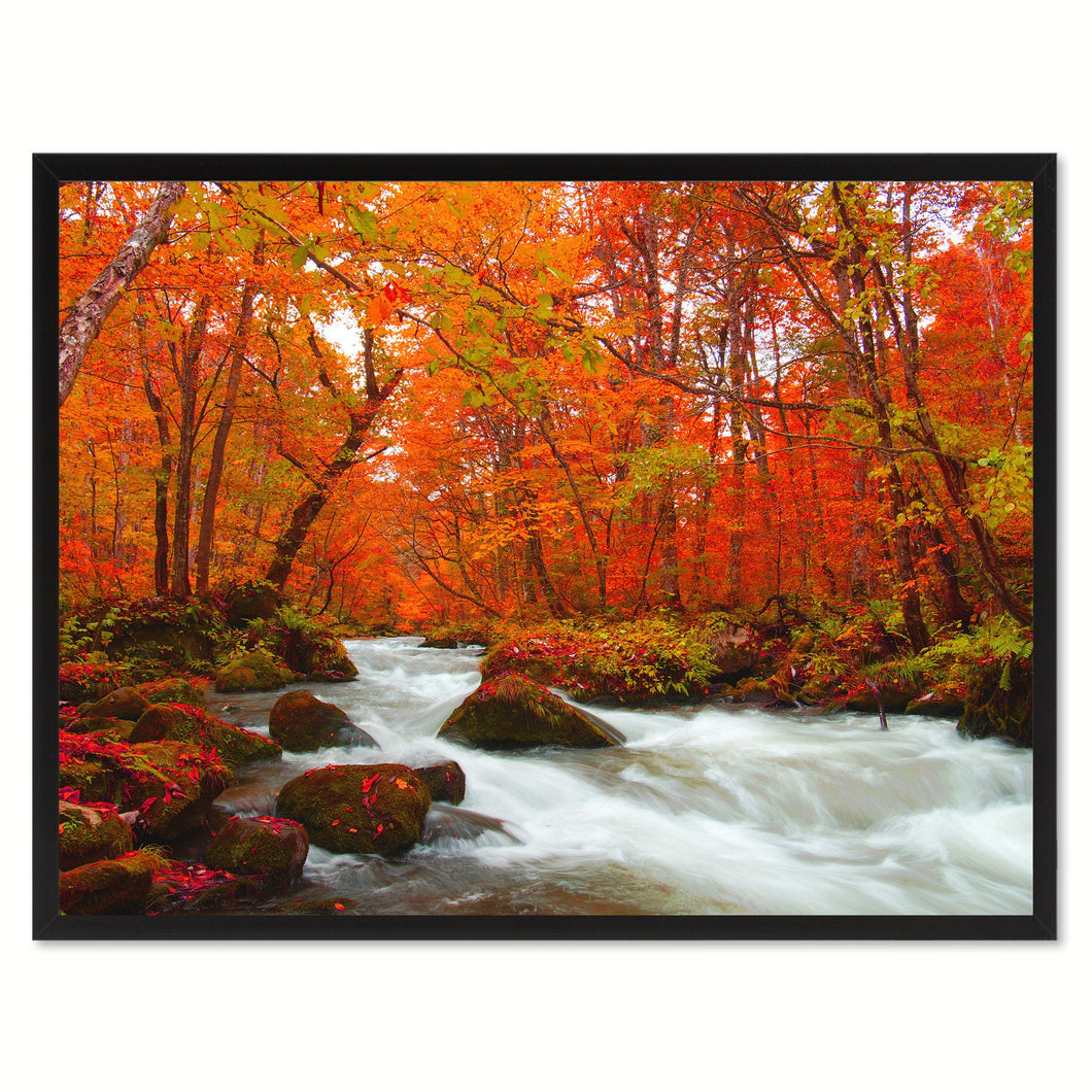 Autumn Stream Red Landscape Photo Canvas Print Pictures Frames Home Décor Wall Art Gifts