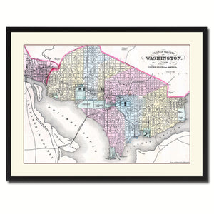 Washington DC Vintage Antique Map Wall Art Home Decor Gift Ideas Canvas Print Custom Picture Frame