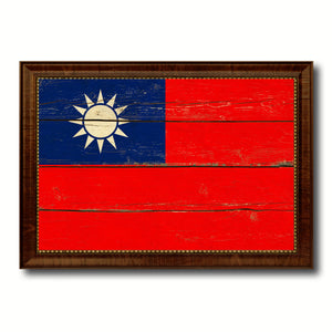Taiwan Country Flag Vintage Canvas Print with Brown Picture Frame Home Decor Gifts Wall Art Decoration Artwork