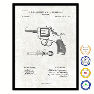 1887 Gun Revolver Old Patent Art Print on Canvas Custom Framed Vintage Home Decor Wall Decoration Great for Gifts