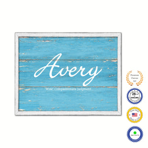 Avery Name Plate White Wash Wood Frame Canvas Print Boutique Cottage Decor Shabby Chic
